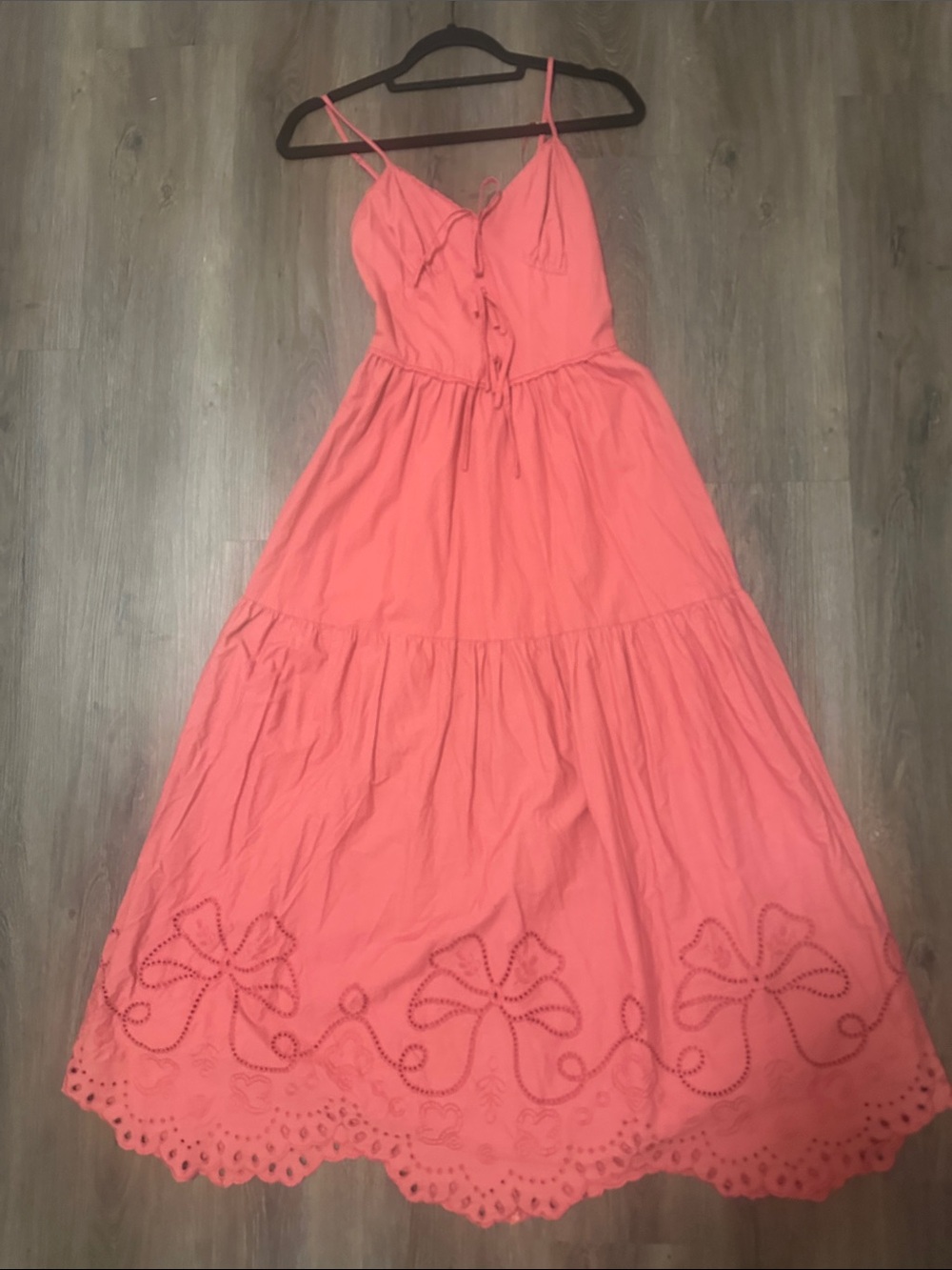 Sleeveless Coral Maxi Dress with Eyelet Hem XS